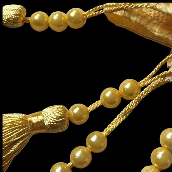 Golden Yellow Organza Tassel Trimmed Sheer Tablecloth 54" - Picture 5 of 8